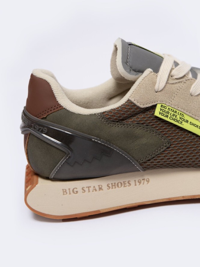 Sneakersy męskie z zamszowymi wstawkami khaki NN174345 303