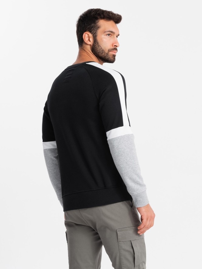 Trójkolorowa bluza męska dresowa z raglanowymi rękawami – czarna V3 OM-SSNZ-22FW-003 - XXL