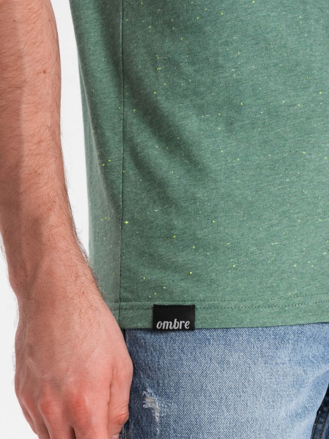 T-shirt męski z ozdobnym efektem confetti - zielony V4 OM-TSCT-0178 - XXL