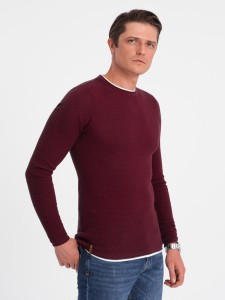 Bawełniany sweter męski z okrągłym dekoltem - bordowy V8 OM-SWSW-0103 - XXL