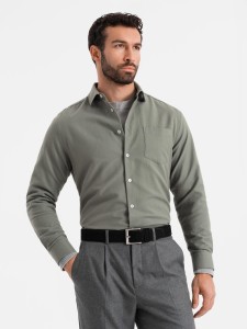 Męska koszula z kieszenią REGULAR FIT - khaki V4 OM-SHCS-0148 - XXL