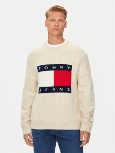 Tommy Jeans Sweter Flag DM0DM19442 Beżowy Regular Fit