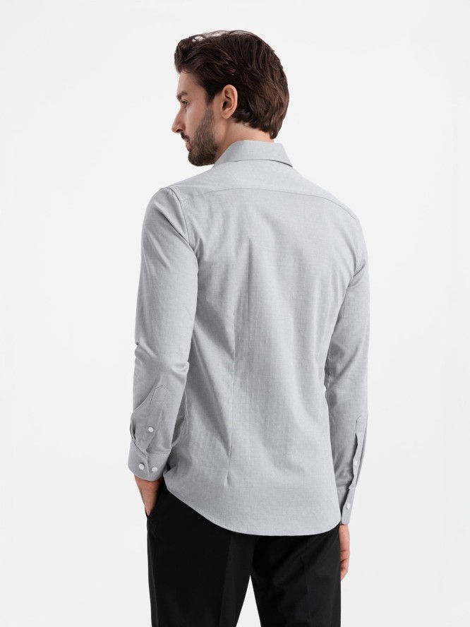 Męska koszula SLIM FIT z ozdobnej tkaniny – szara V2 OM-SHCS-0175 - XXL