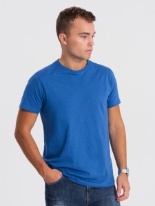 Męski klasyczny bawełniany T-shirt BASIC - niebieski V8 OM-TSBS-0146 - XL