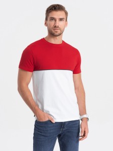 T-shirt męski bawełniany dwukolorowy - czerwono-biały V6 S1619 - XXL