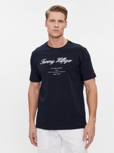 Tommy Hilfiger T-Shirt Script Logo Tee MW0MW33691 Granatowy Regular Fit
