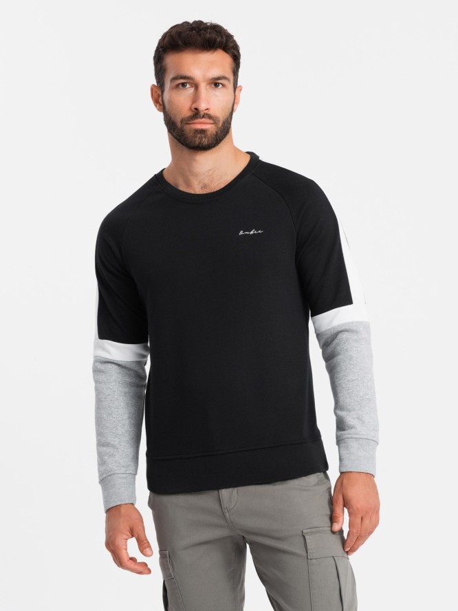 Trójkolorowa bluza męska dresowa z raglanowymi rękawami – czarna V3 OM-SSNZ-22FW-003 - XXL