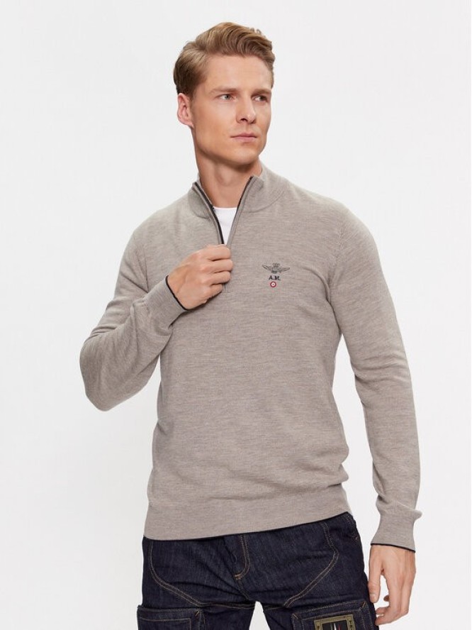 Aeronautica Militare Sweter 232MA1389L415 Beżowy Regular Fit