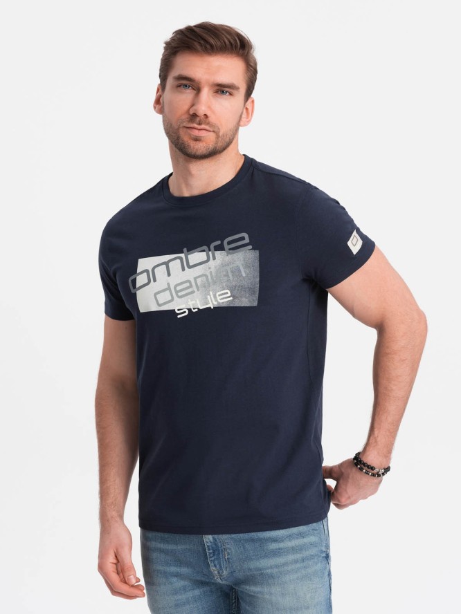 Męski t-shirt bawełniany z logotypem - granatowy V3 OM-TSPT-0139 - XXL