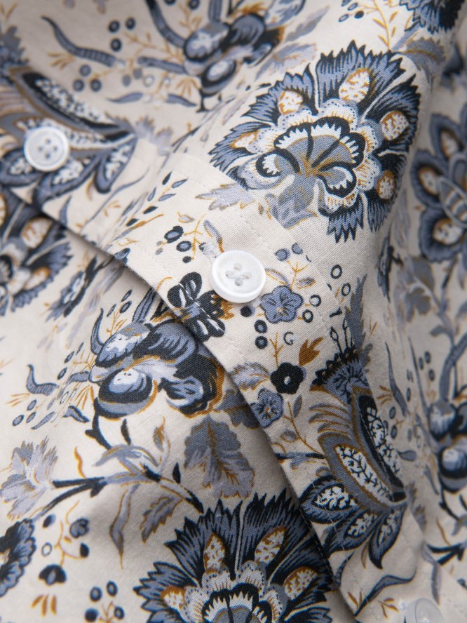Męska koszula SLIM FIT we wzór florystyczny - beżowo-szara V1 OM-SHPS-0139 - XXL