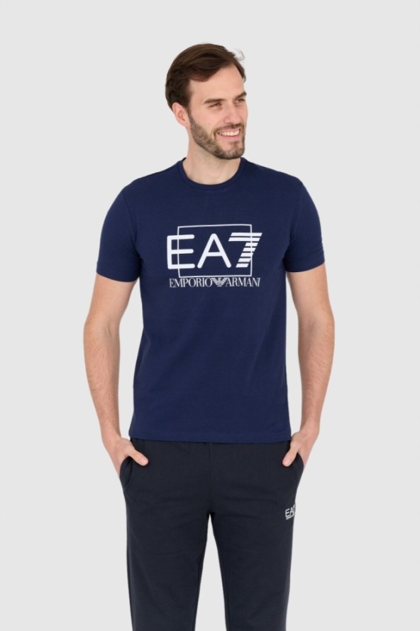 EA7 Granatowy męski t-shirt z białym logo