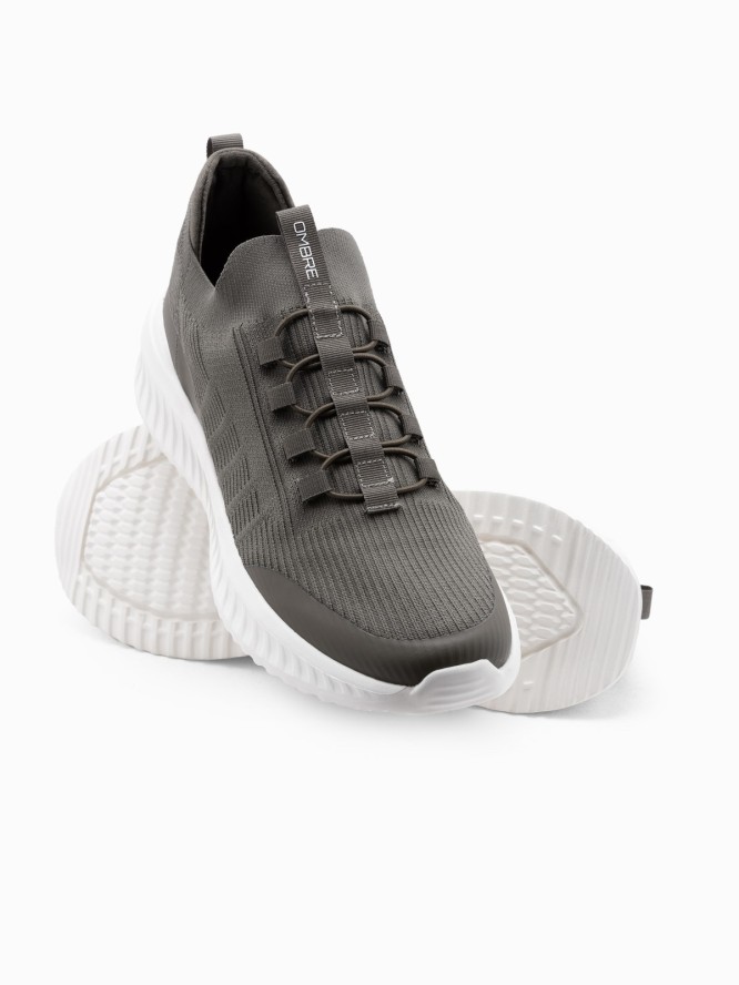 Męskie buty sneakersy wsuwane wykonane z lekkich materiałów - khaki V2 OM-FOKS-0149 - 45