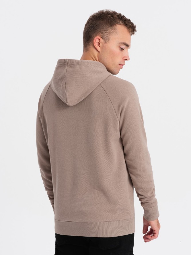 Męska bluza z nadrukiem HOODIE - ciemnobeżowa V2 OM-SSPS-0152 - XXL