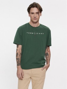 Tommy Jeans T-Shirt Linear Logo DM0DM17993 Zielony Regular Fit