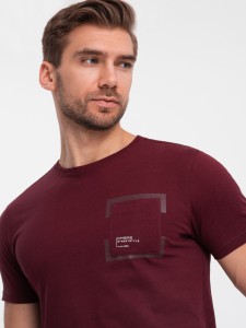 T-shirt męski bawełniany z kieszonką - bordowy V2 OM-TSPT-0154 - XXL
