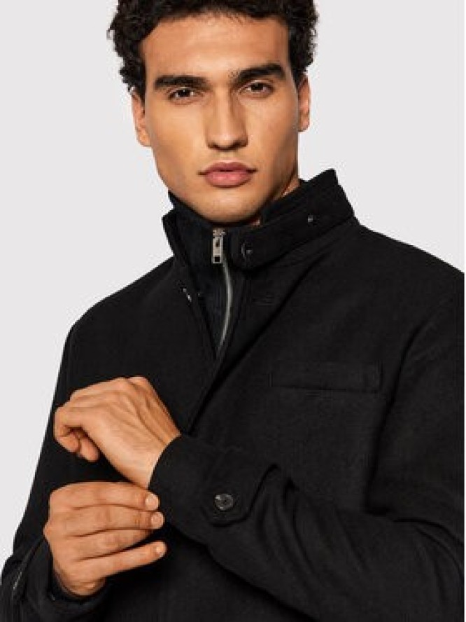 Jack&Jones PREMIUM Płaszcz wełniany Melton 12177644 Czarny Regular Fit