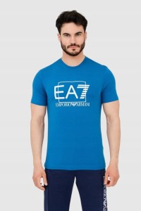 EA7 Niebieski męski t-shirt z dużym logo