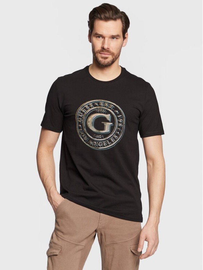 Guess T-Shirt Round Logo M3GI11 J1314 Czarny Slim Fit