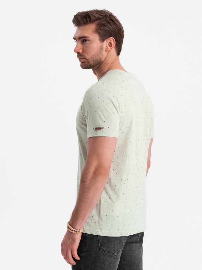 T-shirt męski fullprint z kolorowymi literami - jasnozielony V5 OM-TSFP-0185 - XXL