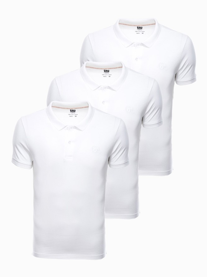 Zestaw koszulek męskich polo z dzianiny pique 3-pak - biały V9 Z28 - XXL