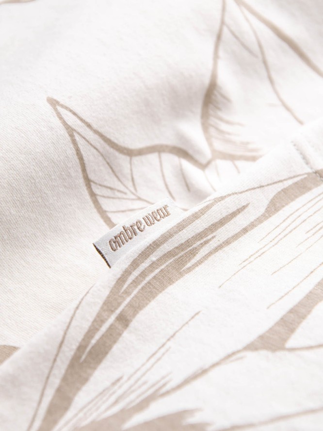 T-shirt męski fullprint w kontrastowe liście - jasnobeżowy V1 OM-TSFP-0180 - XXL