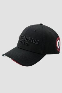 AERONAUTICA MILITARE Czarna czapka z daszkiem Cap With Tricolor Details