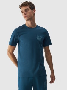 T-shirt z bawełny organicznej z nadrukiem męski - morska zieleń