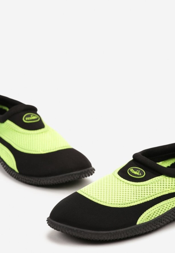 Czarno-Zielone Buty Sportowe z Siateczki z Elastyczną Podeszwą Camagia