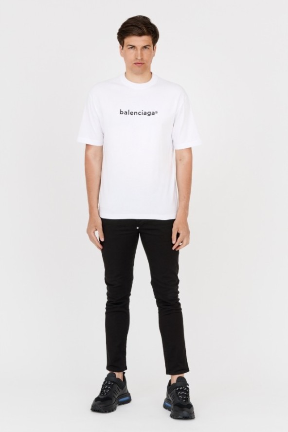 BALENCIAGA Biały t-shirt z czarnym logo