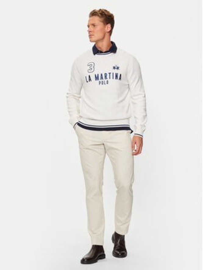 La Martina Sweter ZMS303 YW120 Écru Regular Fit