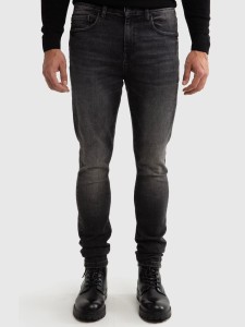 Jeansy męskie z wysokim stanem z przetarciami czarne Deric High Waist 913
