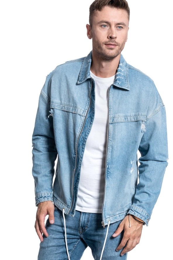 MĘSKA KURTKA JEANSOWA JACK & JONES JJICOACH JACKET OVERSIZE BLUE DENIM 12144846