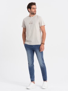 Spodnie męskie marmurkowe jeansowe JOGGERY - jasnoniebieskie V2 OM-PADJ-0133 - XXL