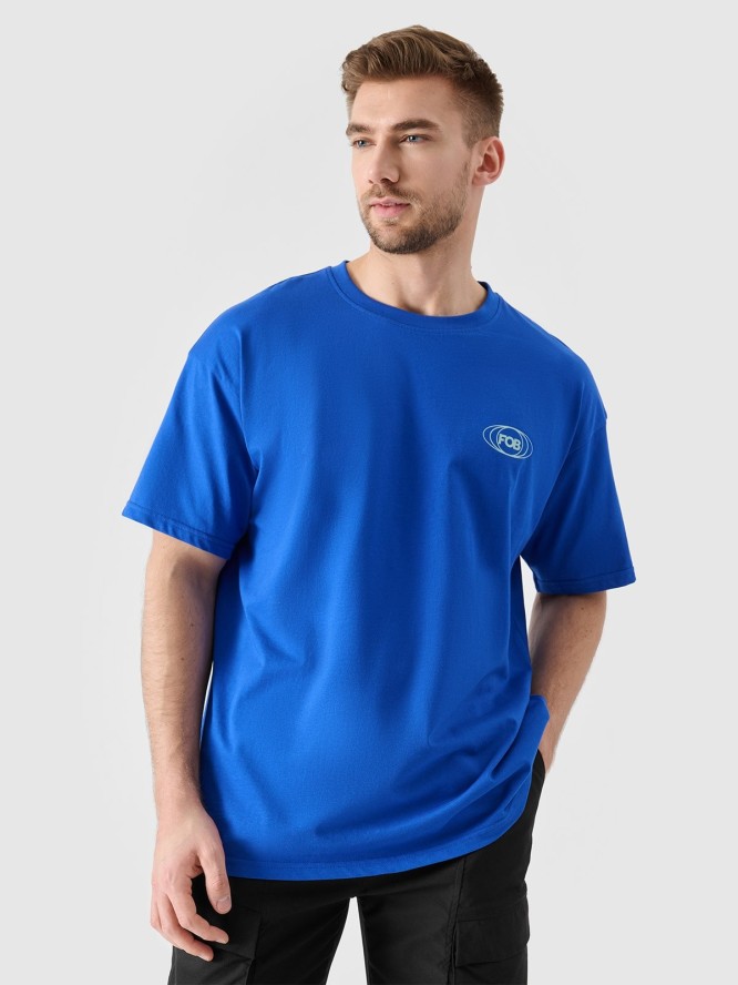 T-shirt oversize z nadrukiem męski - kobaltowy