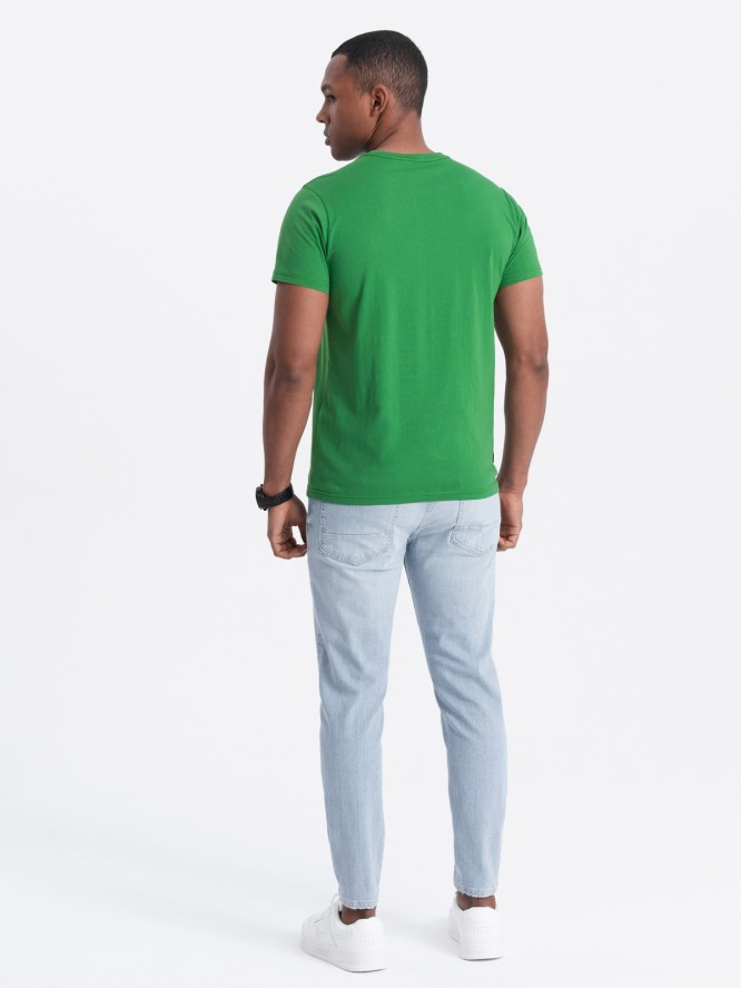 T-shirt męski klasyczny bawełniany BASIC - zielony V20 OM-TSBS-0146 - XL