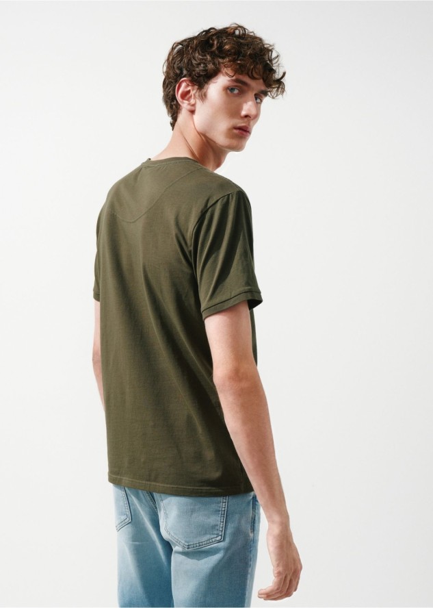 Khaki basic T-shirt męski z logo