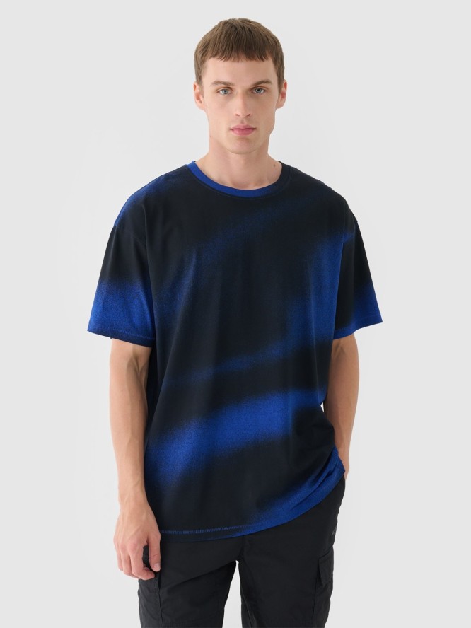 T-shirt oversize z nadrukiem męski - niebieski