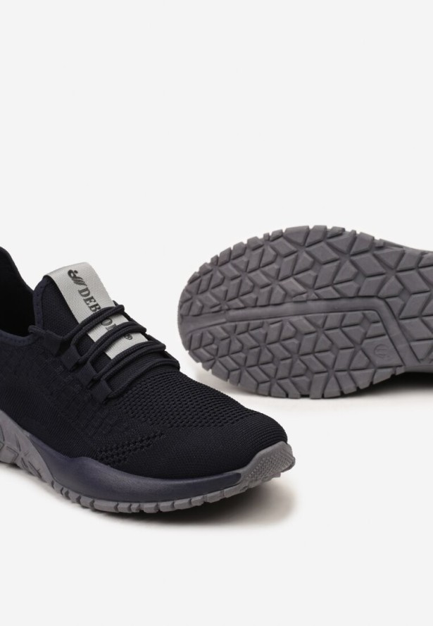 Granatowo-Szare Siateczkowe Buty Sportowe Typu Slip On z Ozdobnym Sznurowaniem Incarda