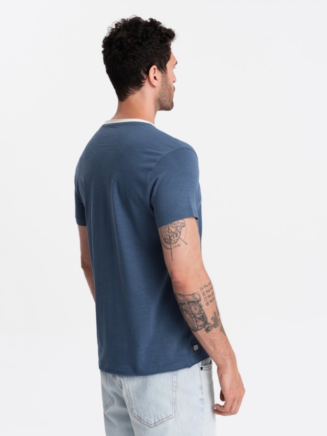 T-shirt męski z surowym wykończeniem – ciemnoniebieski V3 OM-TSCT-22SS-004 - XXL