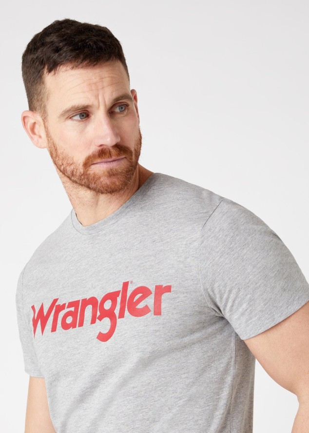 MĘSKI T-SHIRT WRANGLER SS LOGO TEE MID GREY W7M0D3XTT