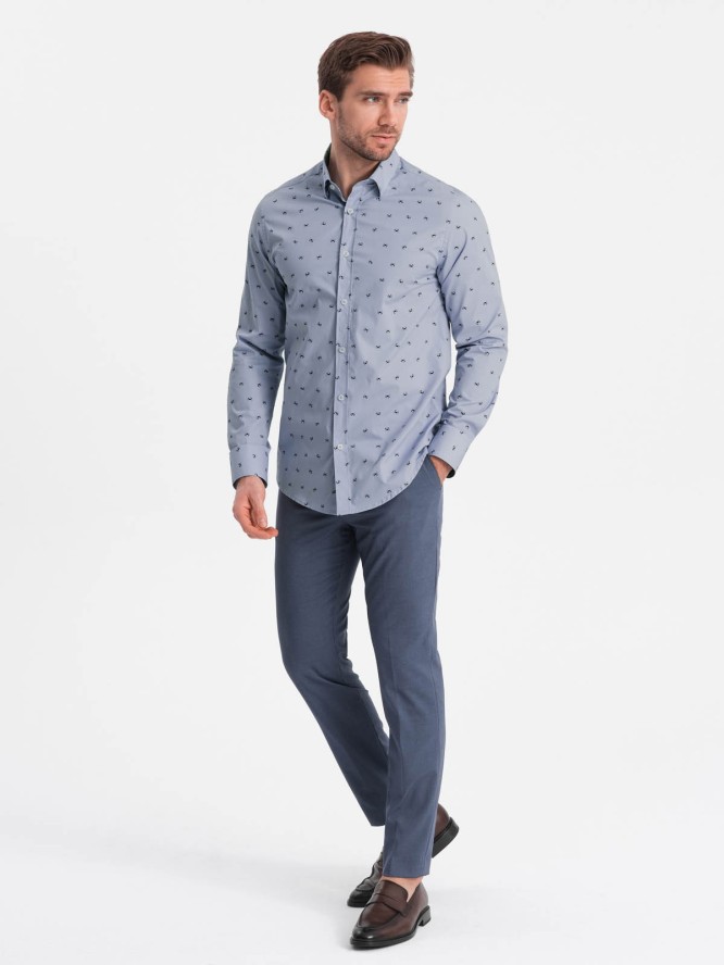 Klasyczna męska bawełniana koszula SLIM FIT w kraby - jasnoniebieska V6 OM-SHCS-0156 - XXL