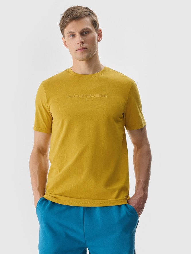 T-shirt z nadrukiem męski - żółty