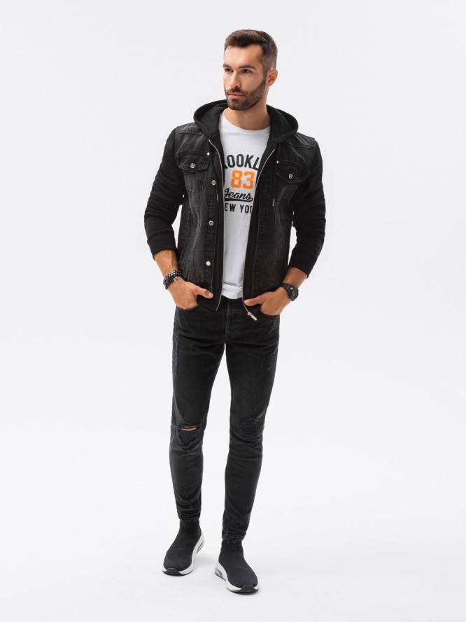 Kurtka męska jeansowa katana z kapturem - czarna OM-JADJ-0124 - XL