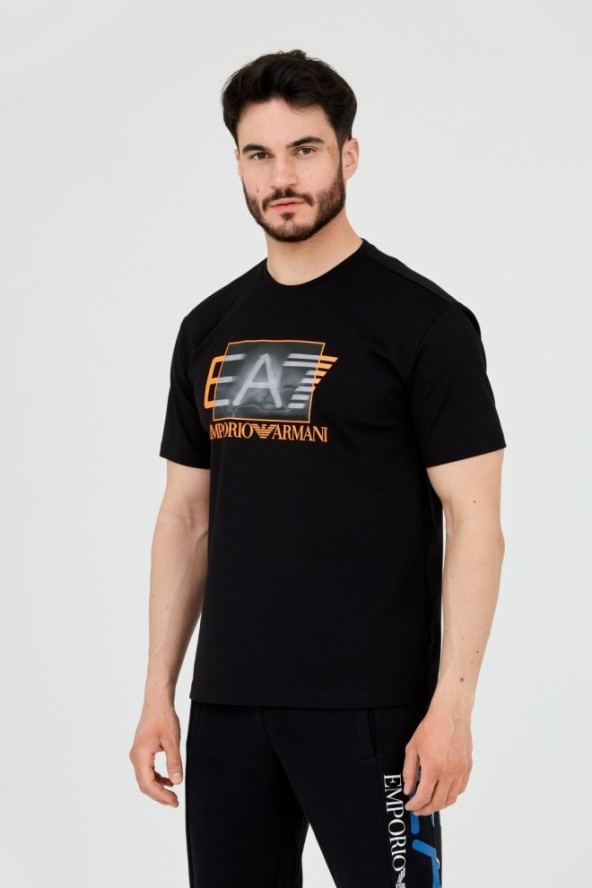 EA7 Czarny t-shirt z holograficznym logo