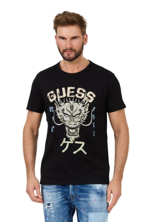 GUESS Czarny t-shirt Dragon Tee