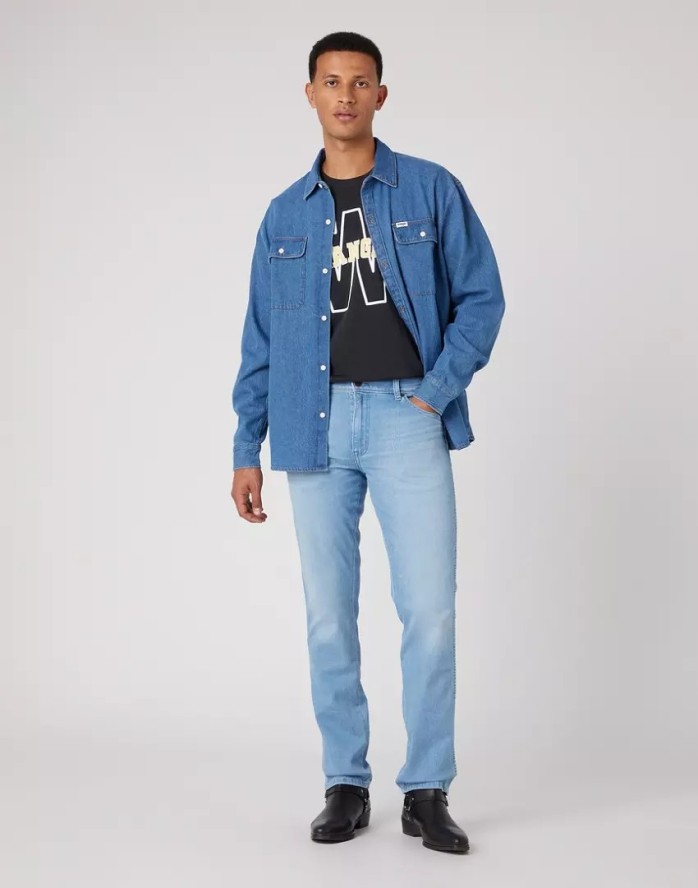 WRANGLER TEXAS SLIM MĘSKIE SPODNIE JEANSOWE JEANSY SPOT LITE W12SXPZ87