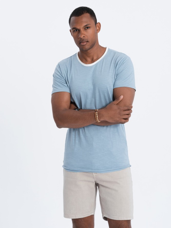 T-shirt męski z surowym wykończeniem – niebieski V4 OM-TSCT-22SS-004 - XXL