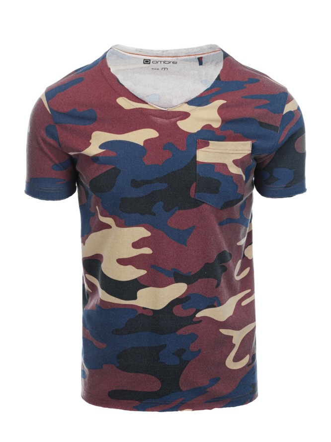 T-shirt męski bawełniany V-NECK - niebieski-camo V3 S1616 - XL