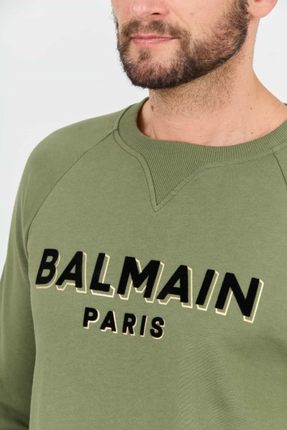 BALMAIN Zielona bluza Flock&foil Sweatshirt