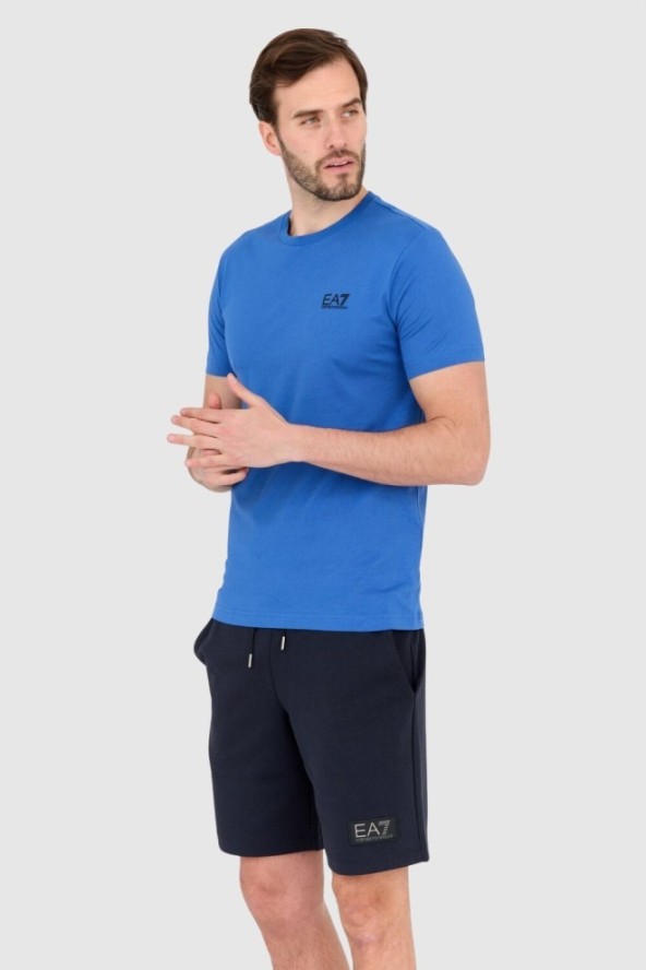 EA7 Niebieski t-shirt męski z czarnym logo